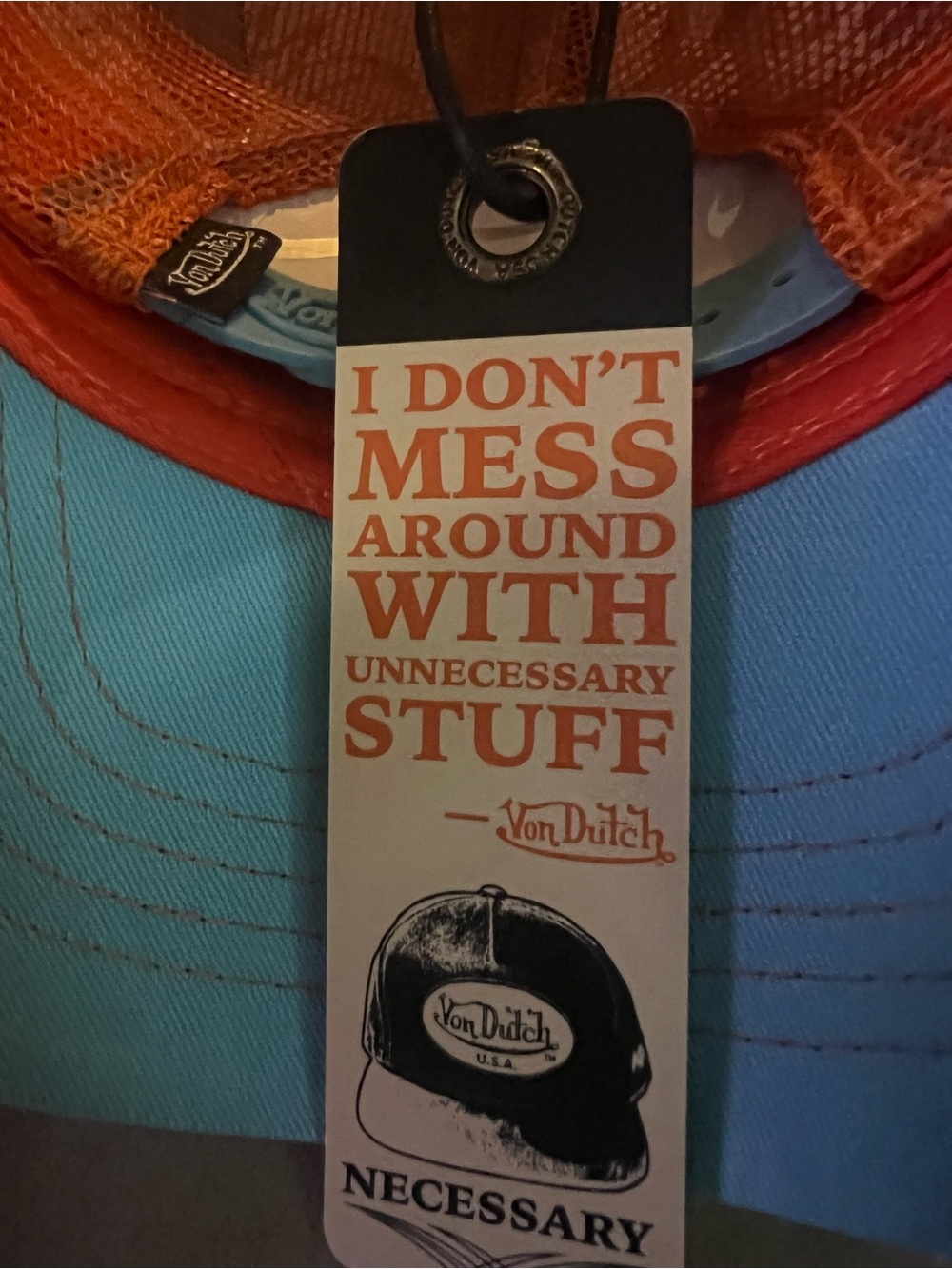 VON DUTCH UNISEX TRUCKER SNAPBACK HAT ORANGE TEAL NWT MESH DETAILU - Picture 3 of 4